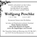 Traueranzeige Wolfgang Peschke