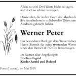 Traueranzeige Werner Peter