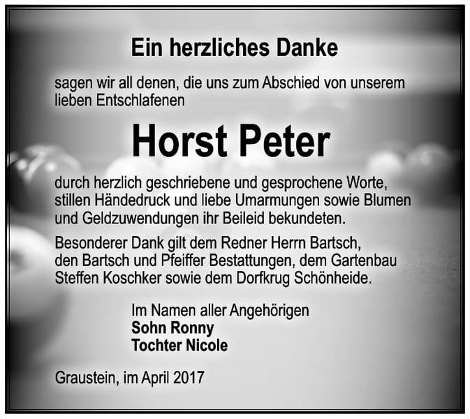 Danksagung Horst Peter