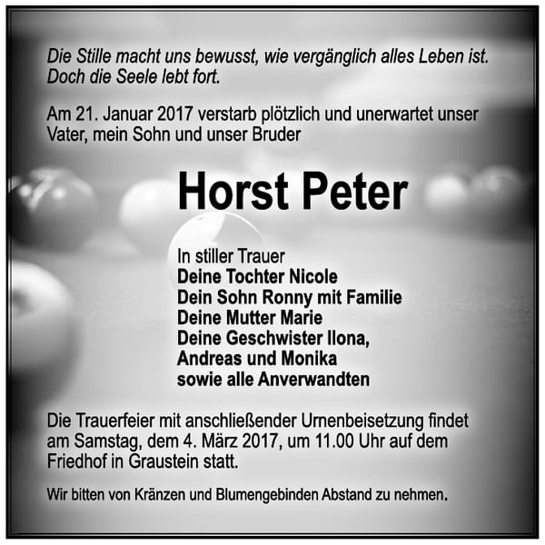 Traueranzeige Horst Peter