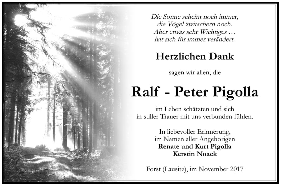 Danksagung Ralf - Peter Pigolla