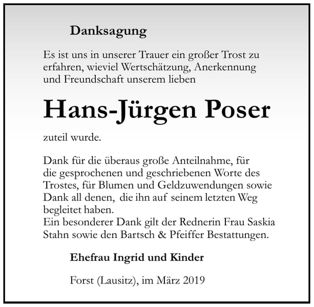 Traueranzeige Hans-Jürgen Poser
