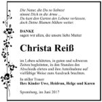 Danksagung Christa Reiß