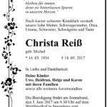 Traueranzeige Christa Reiß, geb. Michel