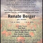 Traueranzeige Renate Berger, geb. Winkler