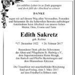 Danksagung Edith Sakretz, geb. Richter