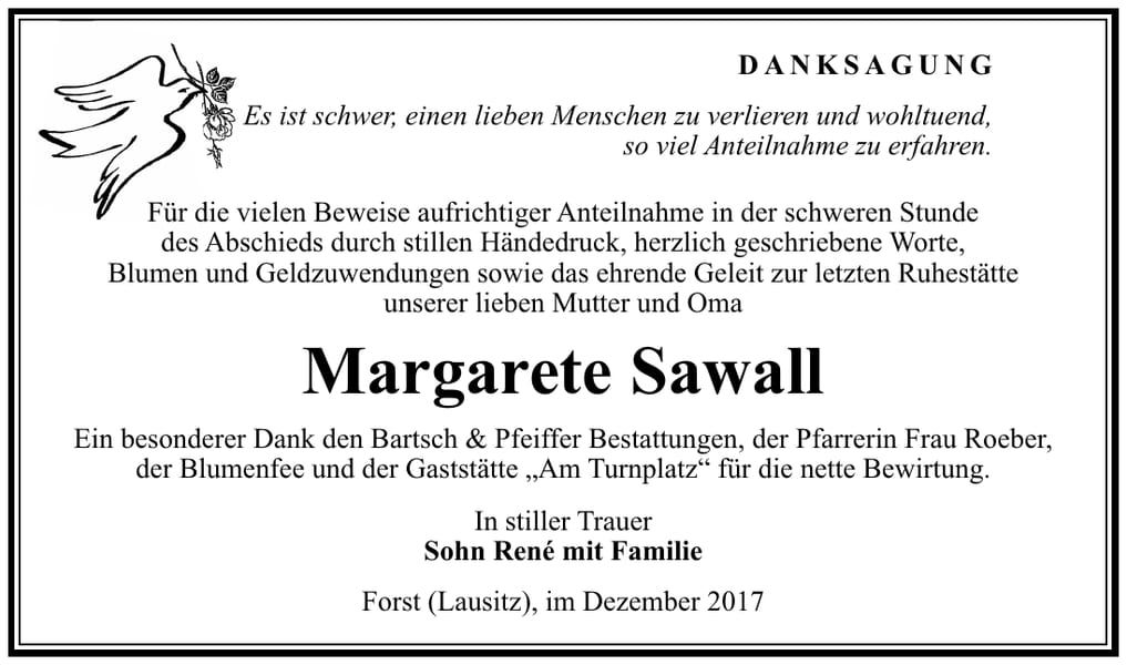 Danksagung Margarete Sawall