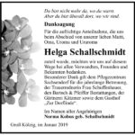 Traueranzeige Helga Schallschmidt, geb. Schallschmidt