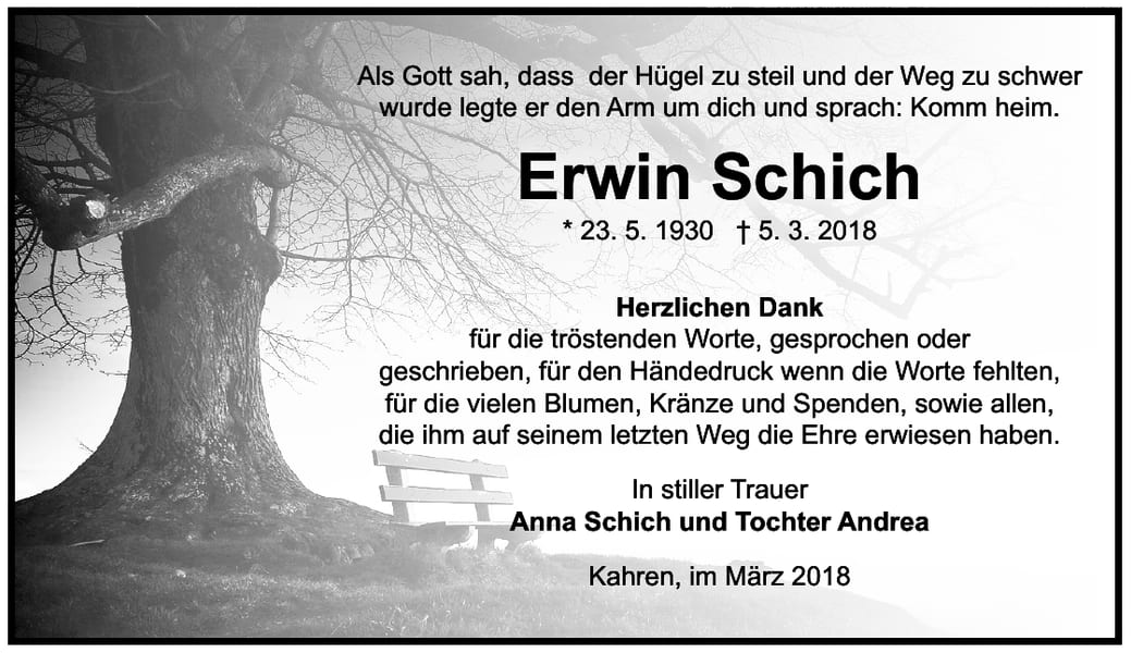 Danksagung Erwin Schich