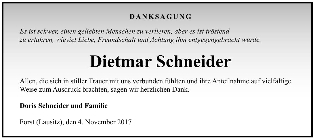 Danksagung Dietmar Schneider