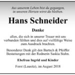 Danksagung Hans Schneider