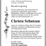 Traueranzeige Christa Schutzan