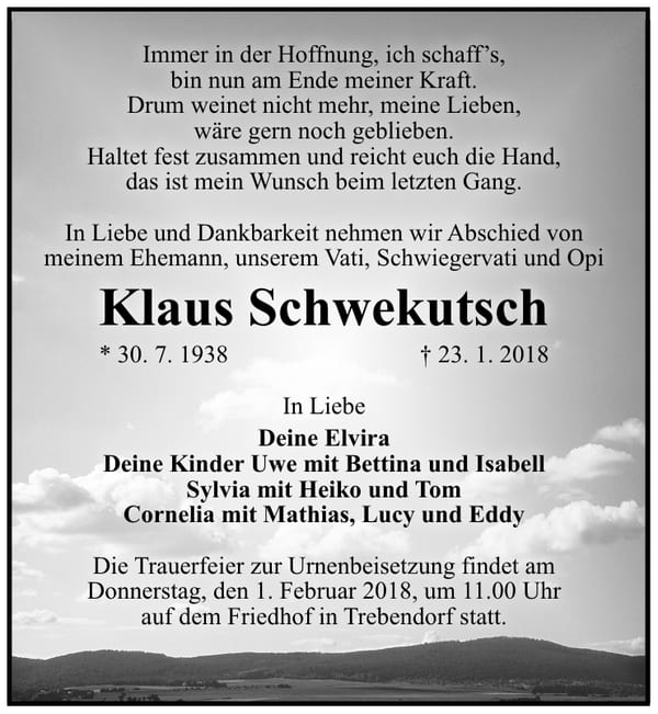 Traueranzeige Klaus Schwekutsch