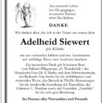 Danksagung Adelheid Siewert, geb. Köhnke
