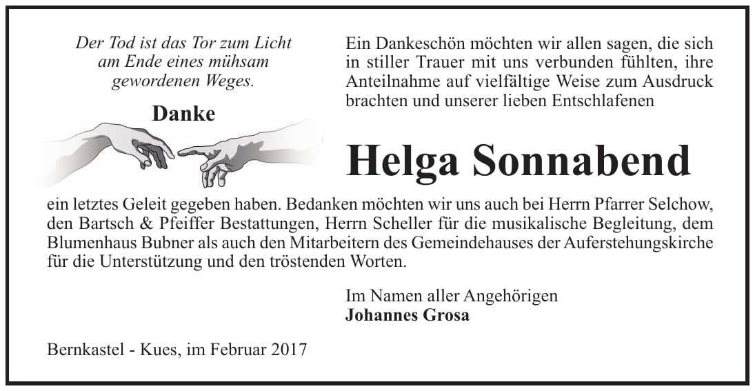 Danksagung Helga Sonnabend