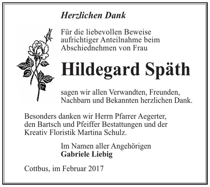 Danksagung Hildegard Späth