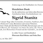 Danksagung Sigrid Stanitz