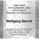 Traueranzeige Wolfgang Starick