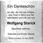 Danksagung Wolfgang Starick