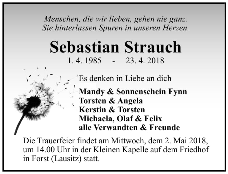 Traueranzeige Sebastian Strauch