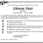 Danksagung Elfriede Thiel, geb. Zech