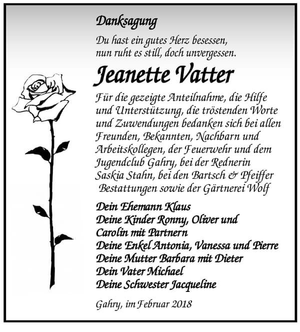 Danksagung Jeanette Vatter