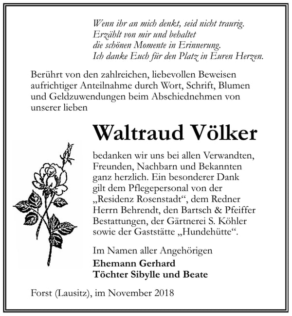 Danksagung Waltraud Völker