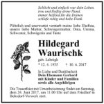 Traueranzeige Hildegard Waurischk, geb. Lehnigk