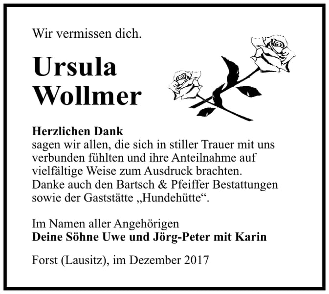 Danksagung Ursula Wollmer
