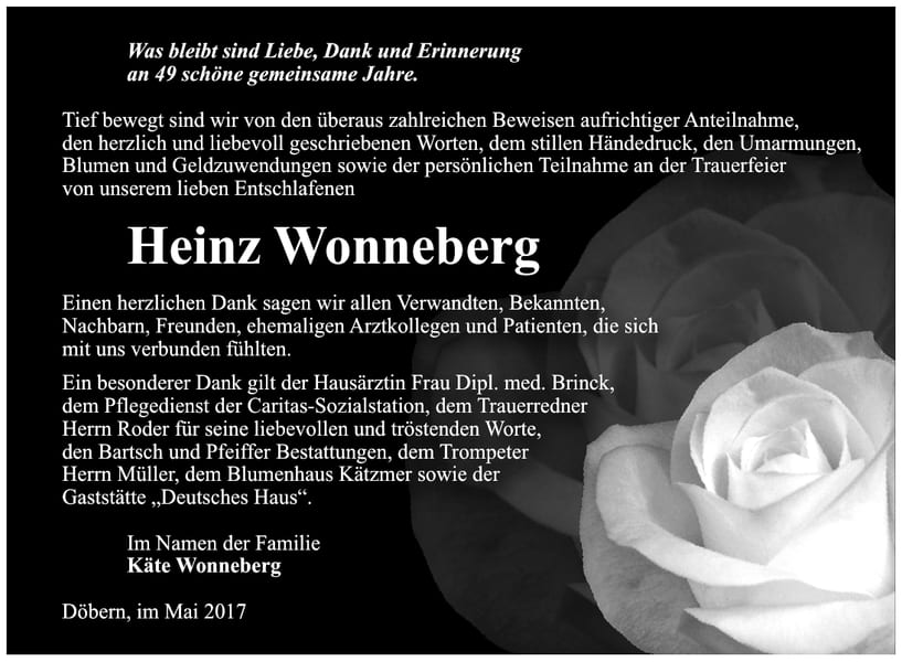 Danksagung Heinz Wonneberg