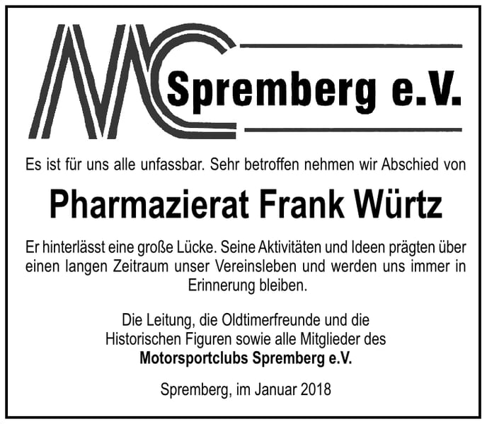 Nachruf Pharmazierat Frank Würtz
