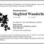Traueranzeige Siegfried Wunderlich