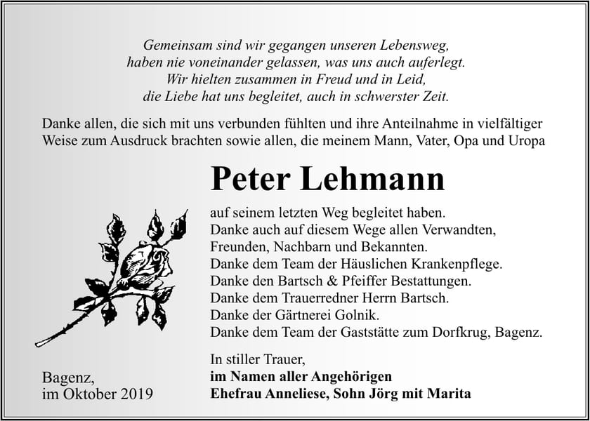 Danksagung Peter Lehmann