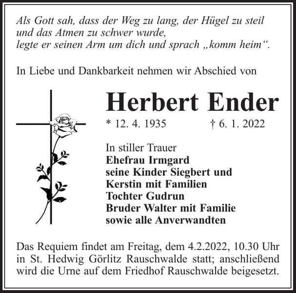 Traueranzeige Herbert Ender
