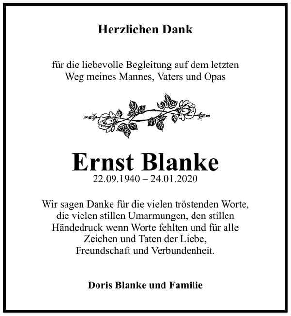 Traueranzeige Ernst Blanke