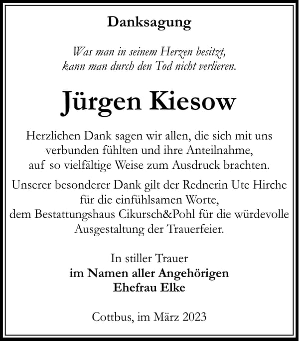 Danksagung Jürgen Kiesow