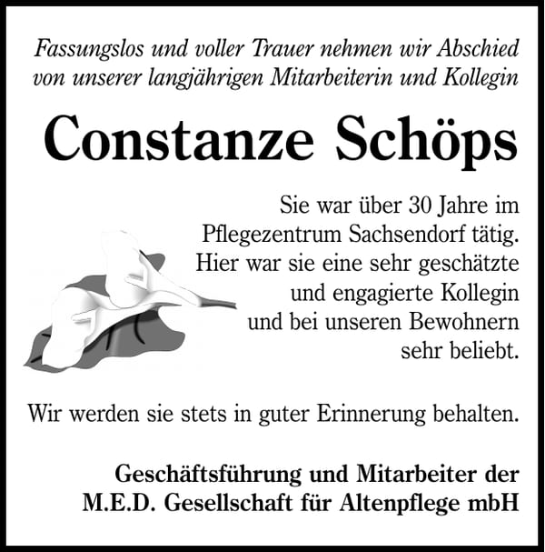 Nachruf Constanze Schöps