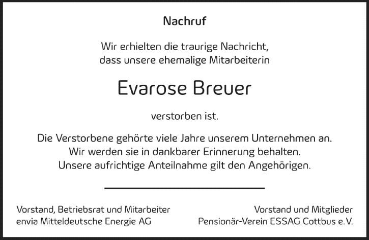 Nachruf Evarose Breuer
