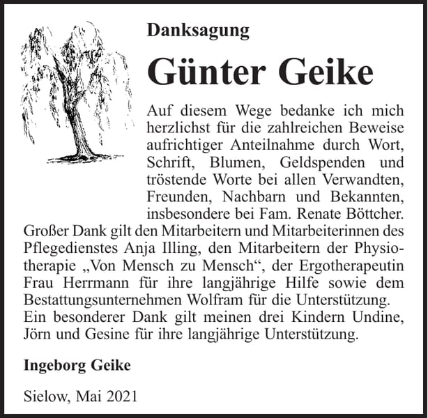 Traueranzeige Günter Geike