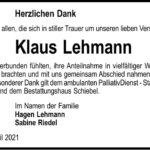Traueranzeige Klaus Lehmann