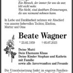 Traueranzeige Beate Wagner