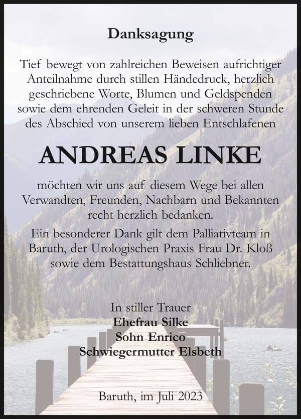 Danksagung Andreas Linke