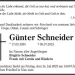Traueranzeige Günter Schneider
