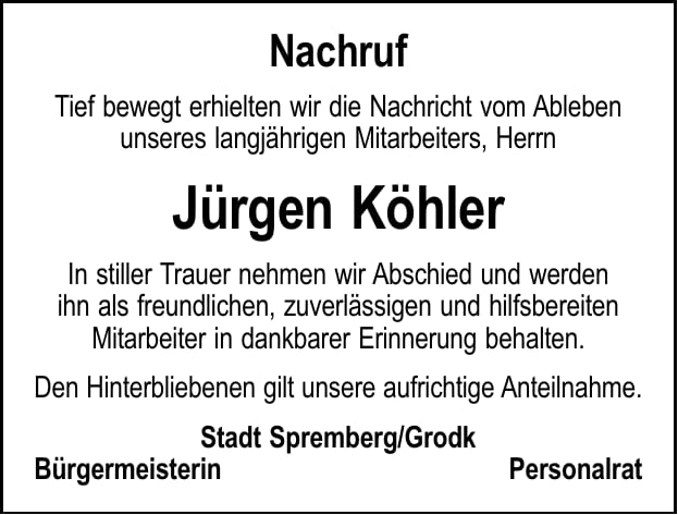 Nachruf Jürgen Köhler