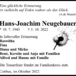 Traueranzeige Hans-Joachim Neugebauer