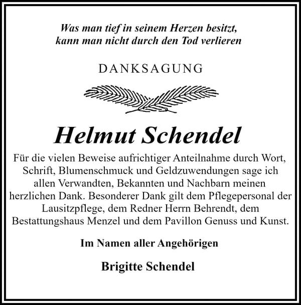 Danksagung Helmut Schendel