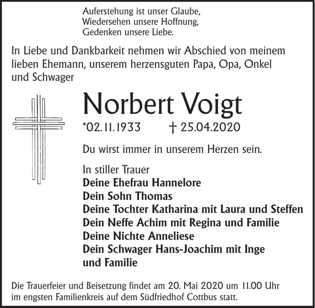 Traueranzeige Norbert Voigt