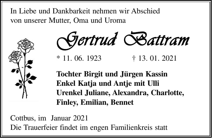 Traueranzeige Gertrud Battram