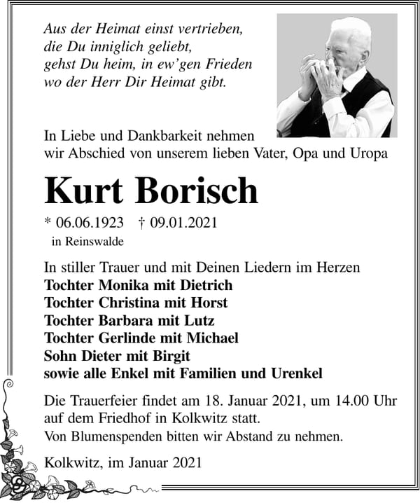 Traueranzeige Kurt Borisch
