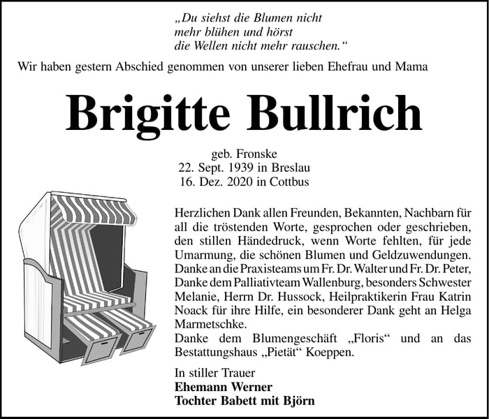 Nachruf Brigitte Bullrich, geb. Fronsk
